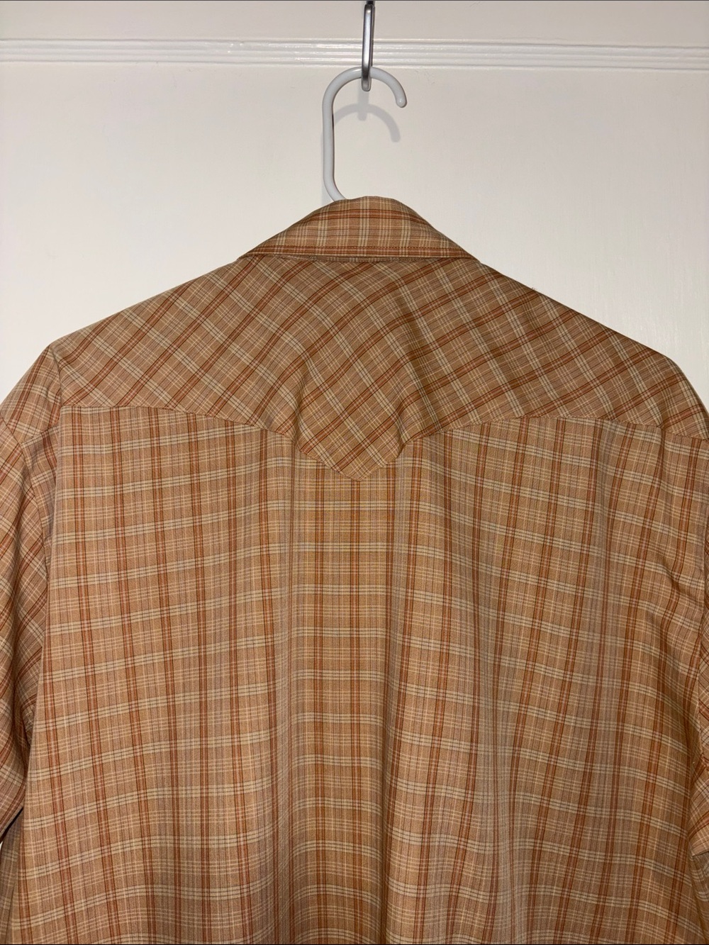 π Authentic Western Menβs Orange/Tan Plaid Snap-Up Short-Sleeve Shirt Size 17.5 - Picture 4 of 16